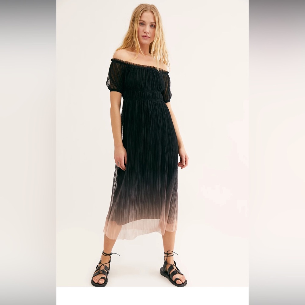 Free People Piper Midi Mesh Puff Sleeve Ombre Dress